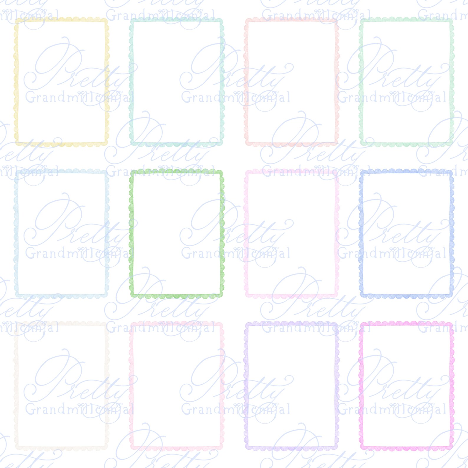 Scallop 5x7 Frames Clipart, Watercolor Frames Clipart, Grandmillennial