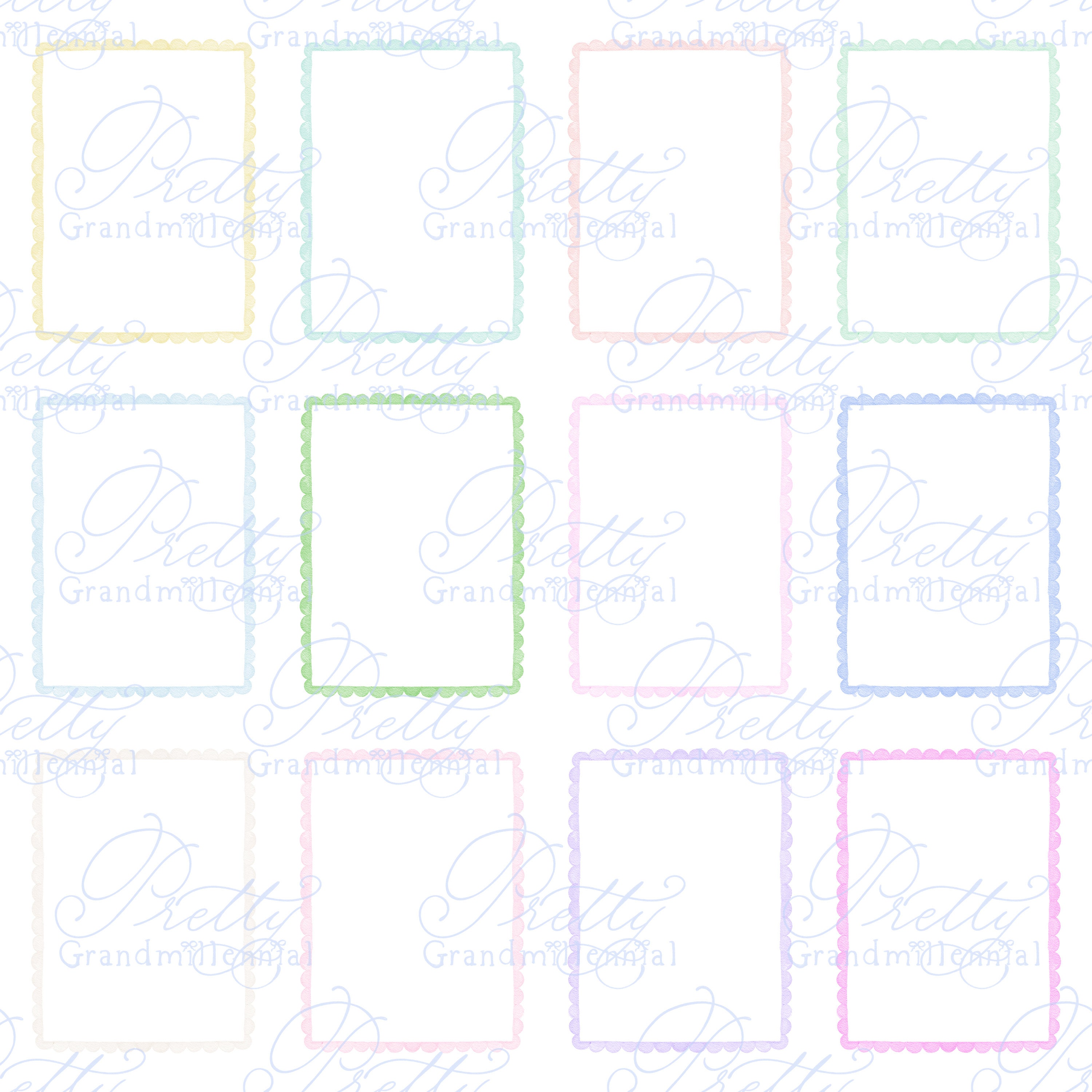 Scallop 5x7 Frames Clipart, Watercolor Frames Clipart, Grandmillennial ...