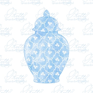 Ginger jar clipart, ginger jar vase, chinoiserie ginger jar, chinoiserie clipart, grandmillennial clipart, bow clipart, ginger jars