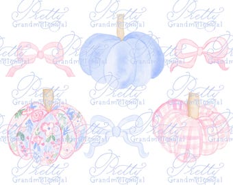 Grandmillennial pumpkin clipart, pink pumpkin clipart, white pumpkin watercolor, watercolor pumpkins, watercolor fall clipart, autumn
