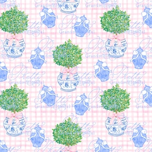 Ginger jar pattern, preppy boxwood pattern, seamless pattern, bow pattern, seamless pattern flowers, ginger jar, grandmillennial pattern