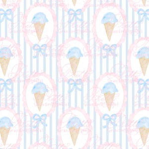 Grandmillennial glasstrut sommarmönster, sömlöst sommarmönster, sommarglasstrut preppy rosetter mönster, kokett sommartryck