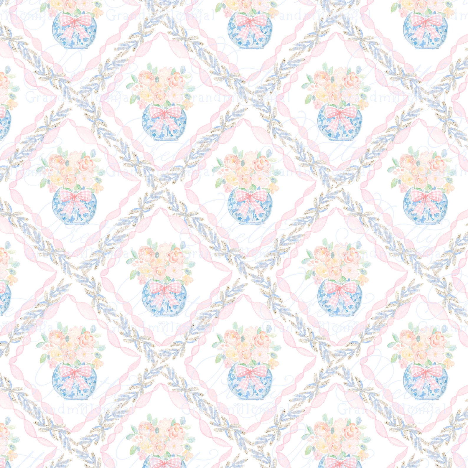 Ginger Jar Pattern Ribbons Pattern Chinoiserie Vase Bow Etsy