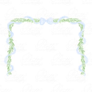 Fir swag clipart, garland ribbon clipart, blue christmas bows, clipart frame, grandmillennial border, swag ribbon, christmas ribbons