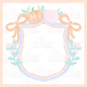 Pumpkin Fall Double Bow Crest, fall wedding crest, watercolor crest, double bow crest, grandmillennial, watercolor crest, pumpkin crest