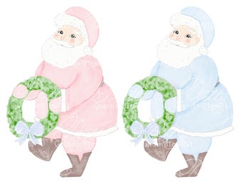 Pink Vintage Watercolor Santa, watercolor santa, vintage santa, pink hat santa, pink vintage santa clipart, watercolor santa clipart
