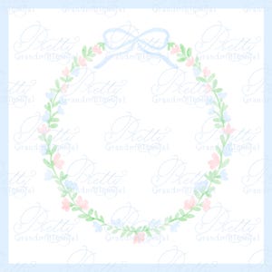 Watercolor wreath crest, preppy wreath floral crest, floral wreath clipart, watercolor grandmillennial clipart, pretty grandmillennial