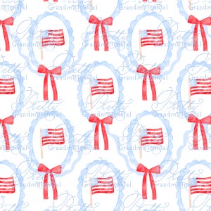 Preppy Patriotic pattern, seamless Independence Day pattern, grandmillennial seamless pattern, flag, bow pattern, 4th of July pattern