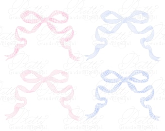 Aquarell Vintage Bögen Clipart, Gingham Bögen Clipart, Aquarell Gingham Bögen, Grandmillennial Clipart, Clipart für kommerzielle Nutzung, Aquarell