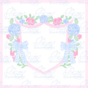 Preppy Watercolor Gingham Bow Crest, wedding crest, watercolor crest, double bow crest, grandmillennial crest, nursery crest, crest clipart