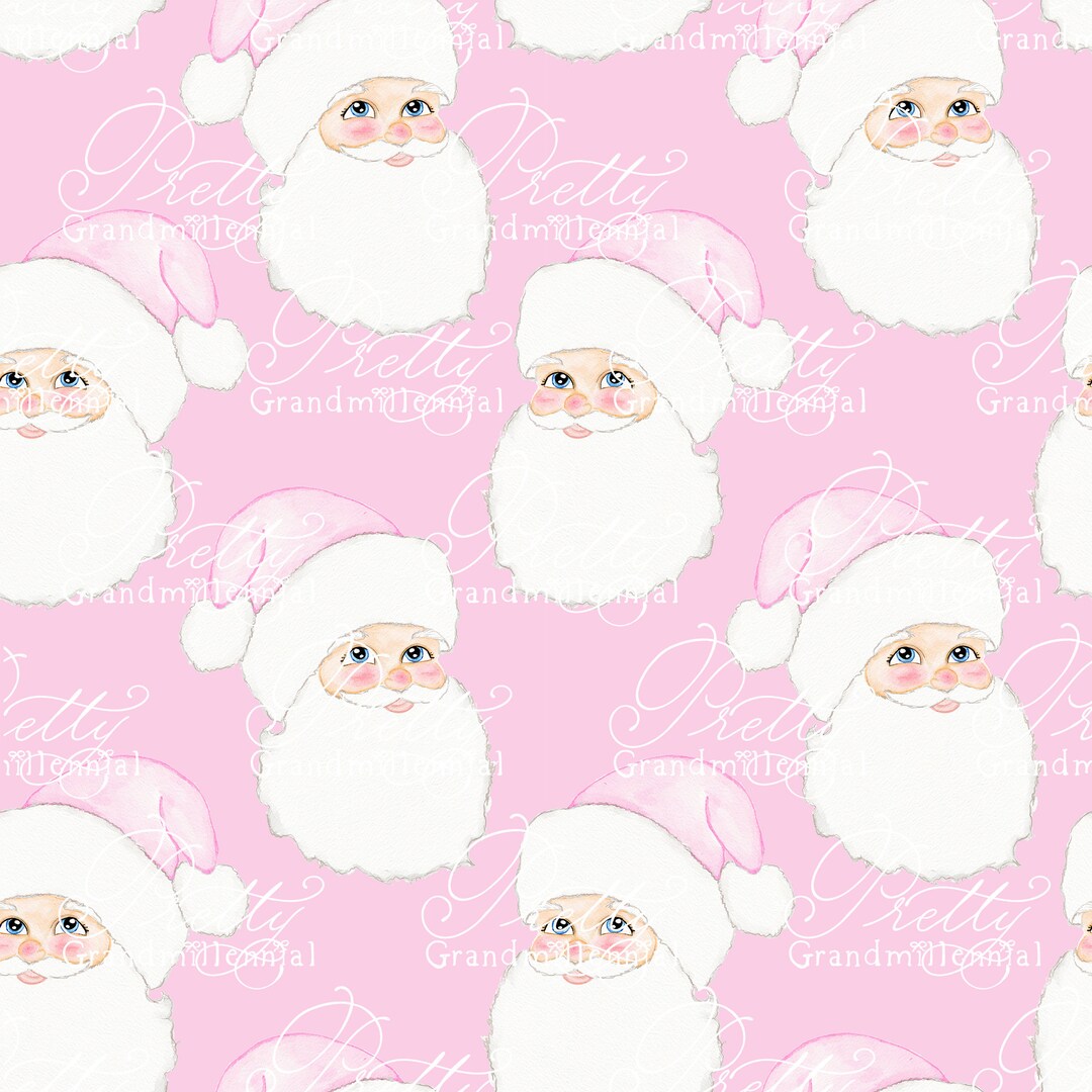 Grandmillennial Santa Pattern, Pink Hat Santa, Santa Print, Cute Santa ...