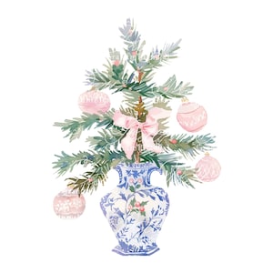 Christmas tree Ginger jar clipart, chinoiserie ginger jar Christmas, chinoiserie clipart, grandmillennial clipart, bow clipart, ginger jars