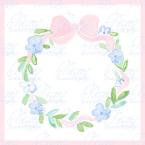 Watercolor ribbon bow crest, wedding crest, watercolor crest, grandmillennial crest, nursery crest, crest clipart, floral crest