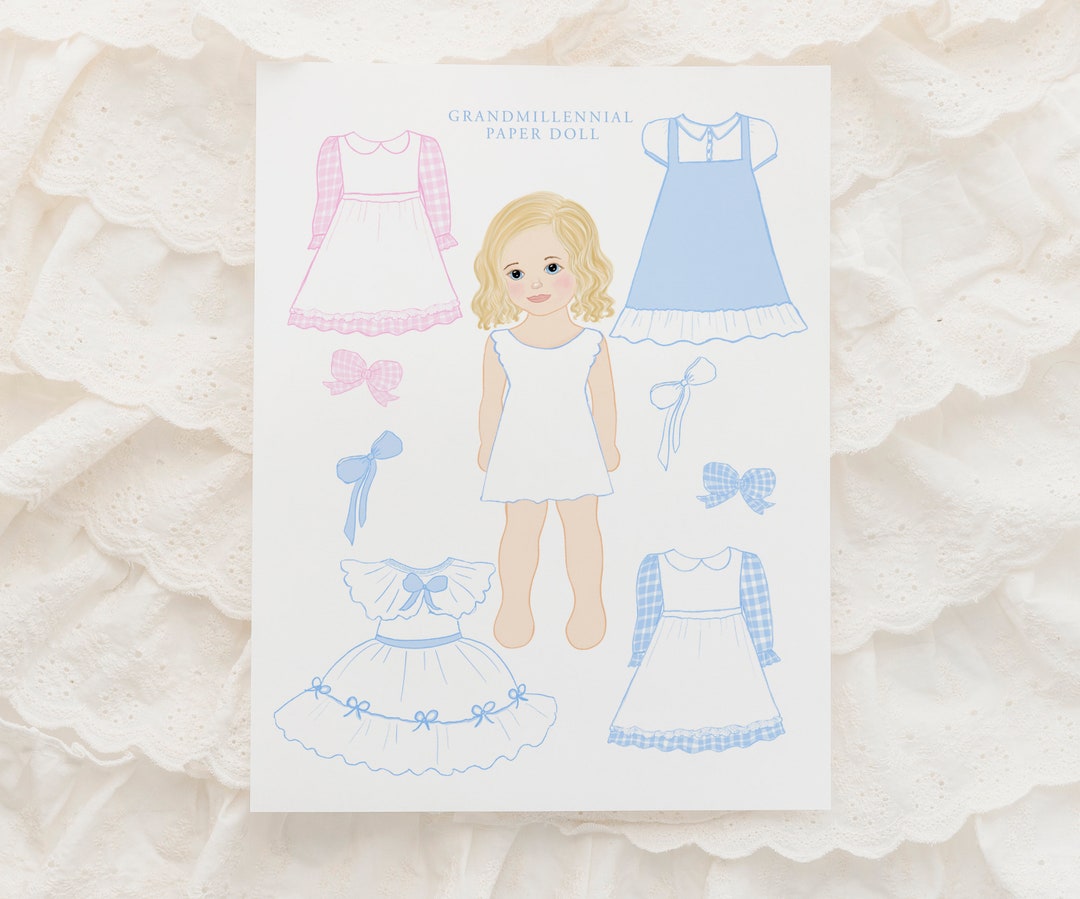Grandmillennial Paper Doll, Blonde Paper Doll, Blue Eyes Paper Doll ...