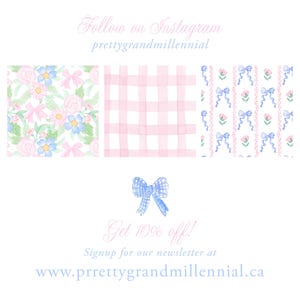 a white background with a blue bow and flowers