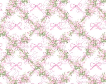 Patrón de primavera preppy, patrón de lazos preppy de primavera, patrón sin costuras, patrón de lazos, patrón sin costuras de flores, patrón grandmillennial