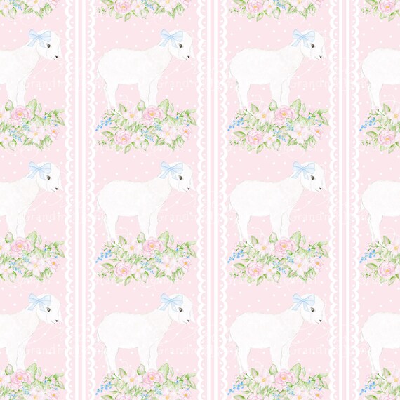 Lamb Bows & Flowers Pattern, spring lamb pattern, watercolor lamb pattern, spring lambs clipart, grandmillennial, commercial use