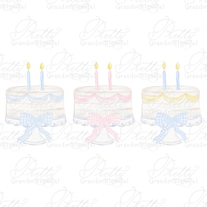 Watercolor Birthday Cake Clipart, Two second birthday clipart, Grandmillennial clipart, birthday cake watercolor, gingham bow cliopart