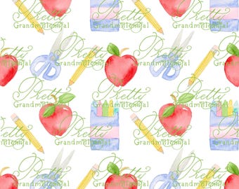 Grandmillennial Back to school pattern, apple print, watercolor school pattern, red apple print, school pattern, back to school pattern