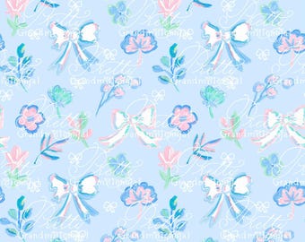 Floral pattern, Grandmillennial clipart, grandmillennial seamless pattern, bows seamless pattern, floral seamless pattern, commercial use