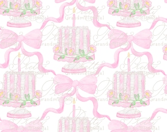 Preppy Birthday pattern, grandmillennial pattern, seamless pattern, birthday pattern, grandillennial birthday print, birthday cake pattern