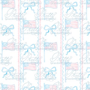 Preppy Patriotic pattern, seamless Independence Day pattern, grandmillennial seamless pattern, flag, bow pattern, 4th of July pattern