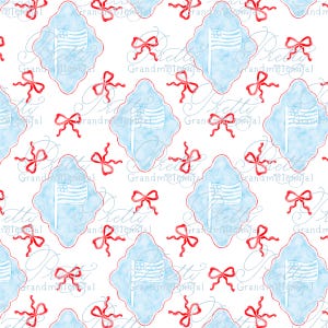 Preppy Patriotic pattern, seamless Independence Day pattern, grandmillennial seamless pattern, flag, bow pattern, 4th of July pattern