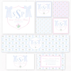 Preppy brandingkit, preppy grandmillennial-logo, sjabloon voor visitekaartjes, sjabloon embleemlogo, Etsy-brandingontwerp, online bewerken