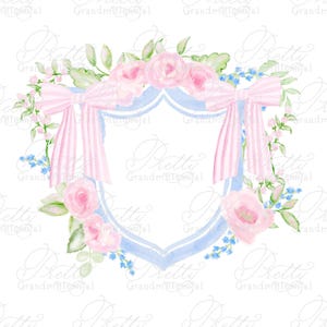 Watercolor Double Bow Crest, wedding crest, watercolor crest, double bow crest, grandmillennial crest, nursery crest, crest clipart