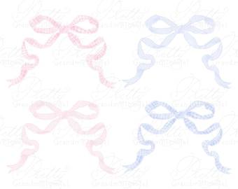 Watercolor Vintage Bows Clipart, Gingham bows clipart, watercolor gingham bows, grandmillennial clipart, commercial use clipart, watercolor