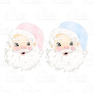 Pink Vintage Watercolor Santa, watercolor santa, vintage santa, pink hat santa, pink vintage santa clipart, watercolor santa clipart