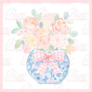 Watercolor ginger jar vase, chinoiserie ginger jar, chinoiserie clipart, grandmillennial clipart, bow clipart, ginger jars