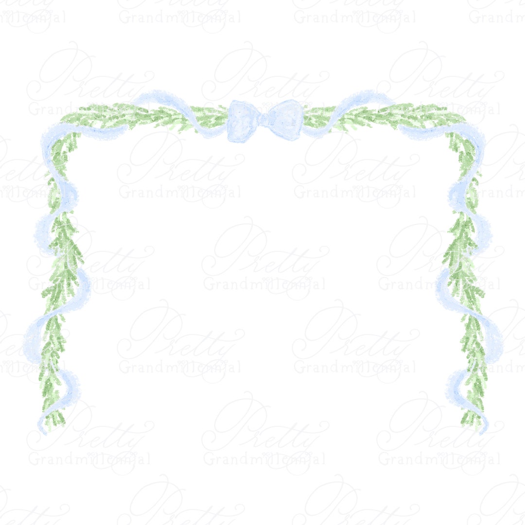 Fir Swag Clipart, Garland Ribbon Clipart, Blue Christmas Bows, Clipart