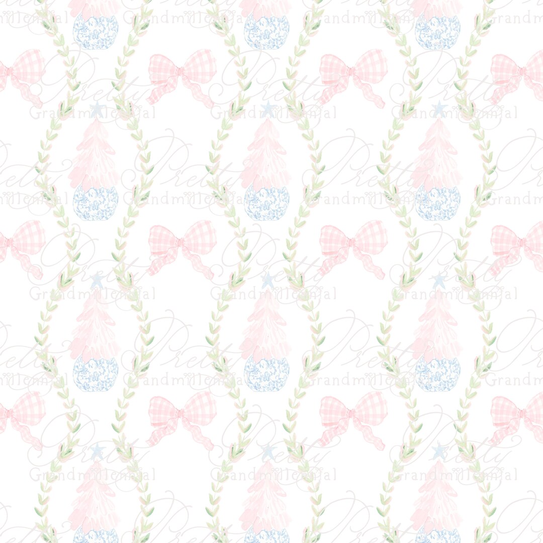 Garland Pink Christmas Tree Ribbon Seamless Pattern Christmas Etsy