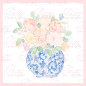 Watercolor ginger jar vase, chinoiserie ginger jar, chinoiserie clipart, grandmillennial clipart, chinoiserie clipart, ginger jars