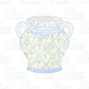 Watercolor ginger jar vase, chinoiserie ginger jar, chinoiserie clipart, grandmillennial clipart, bow clipart, ginger jars