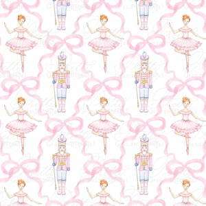 Nutcracker pattern, christmas pattern, nutcracker ballerina pattern, nutcracker christmas pattern, bows pattern, grandmillennial pattern