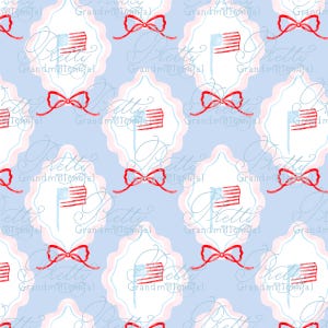 Preppy Patriotic pattern, seamless Independence Day pattern, grandmillennial seamless pattern, flag, bow pattern, 4th of July pattern
