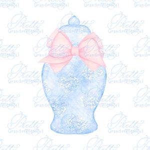 Ginger jar clipart, ginger jar vase, chinoiserie ginger jar, chinoiserie clipart, grandmillennial clipart, bow clipart, ginger jars
