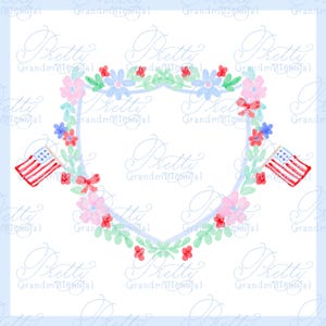 Watercolor 4th of July crest, preppy American flag crest, Independence Day crest, watercolor grandmillennial clipart, pretty grandmillennial