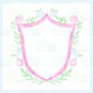 Watercolor back to school crest, apple crest, watercolor crest, school bow crest, grandmillennial crest, preppy school crest, crest clipart