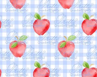 Grandmillennial Back to school pattern, apple print, watercolor school pattern, red apple print, gingham pattern, back to school pattern