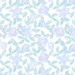 Oil Pastel Floral and Leaves Pattern, oil pastel print, floral seamless pattern, blue flowers, grandmillennial, spring patterns, flowers