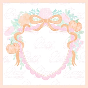Pumpkin Fall Bow Crest, fall wedding crest, watercolor crest, orange bow crest, grandmillennial, watercolor crest, pumpkin crest