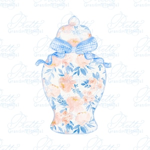 Ginger jar clipart, ginger jar vase, chinoiserie ginger jar, chinoiserie clipart, grandmillennial clipart, bow clipart, ginger jars
