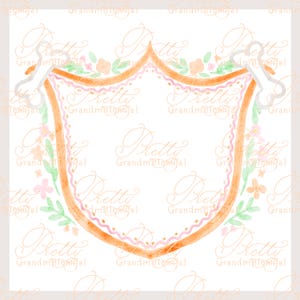 Watercolor bambam bone crest, wedding crest, watercolor crest, grandmillennial crest, nursery crest, crest clipart, floral crest