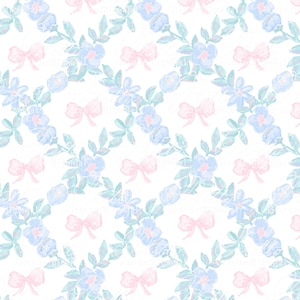 Bows and Flower Trellis Seamless Pattern, seamless pattern, bow pattern, seamless pattern flowers, grandmillennial patterns, trellis pattern