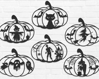 Halloween Pumpkin Bundle Svg, Glowforge Pumpkin Svg, Spooky Laser Cut Files, Halloween Decor Svg, Black Cat Svg