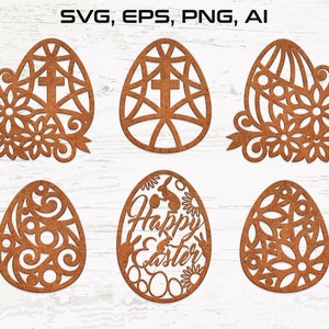 Easter Design Eggs Laser Cut Svg, Laser Cut Easter Ornaments, DIY Easter Decor, digital downloads, Svg, Eps, Png
