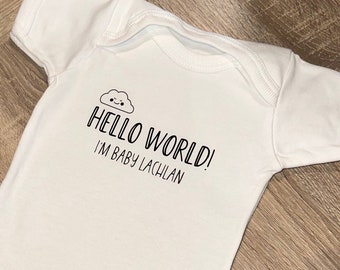 Personalised Hello World Baby Vest | Bodysuit | Handmade | Coming Home Outfit | Thoughtful Baby Shower Gift